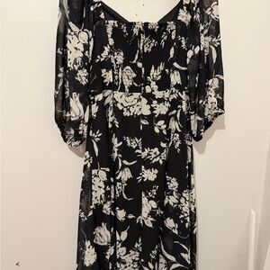 Rachel Zoe Black and Cream Floral Midi Dress